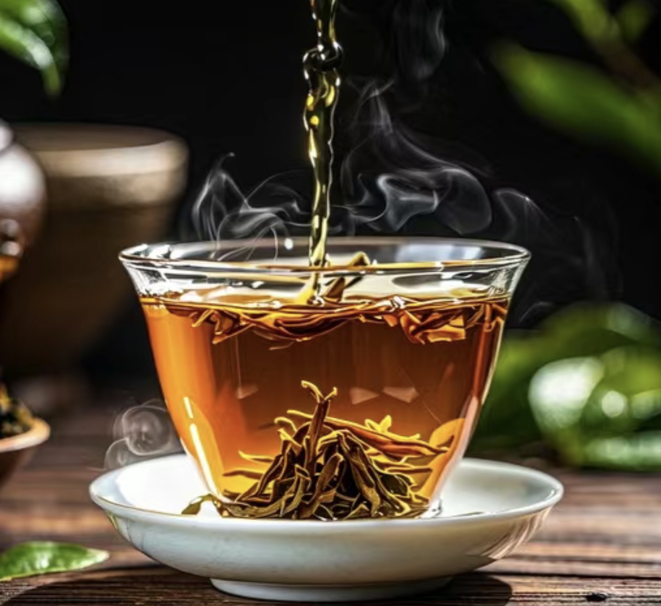 一杯乌龙茶，是时光沉淀的韵味。茶叶在水中 配图2