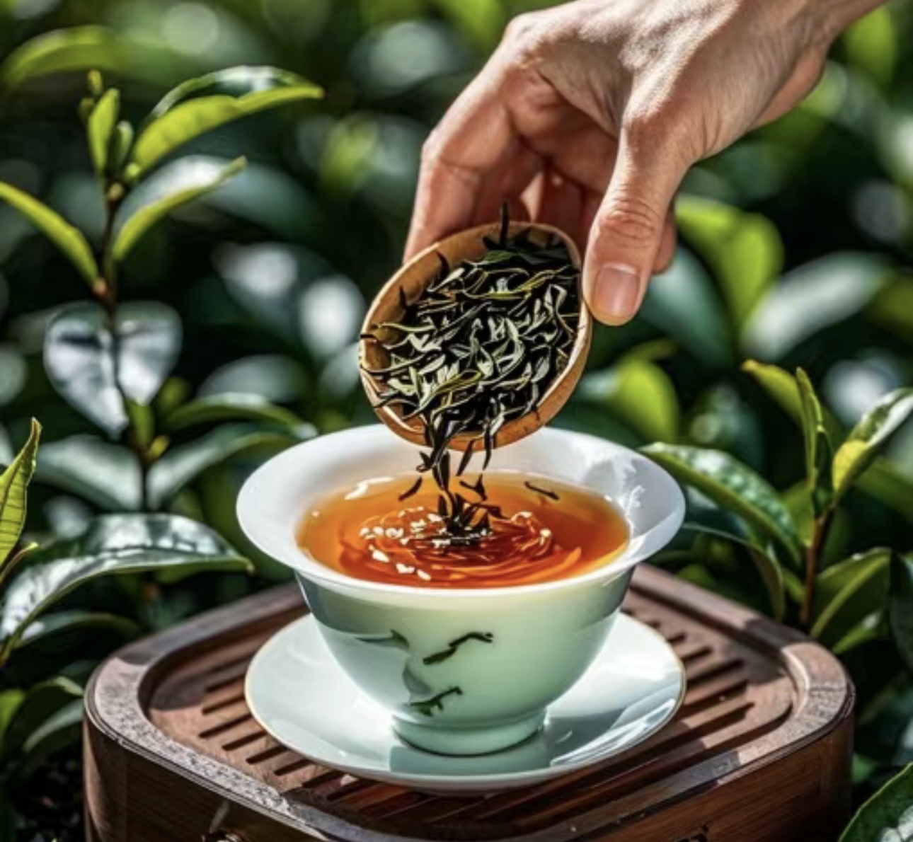 一杯乌龙茶，是时光沉淀的韵味。茶叶在水中 配图1
