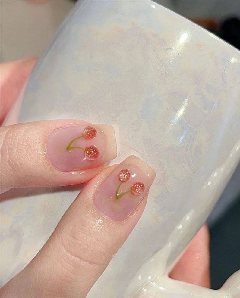 夏日超闪甜心樱桃美甲💅 冰透色打底做腮红 配图1