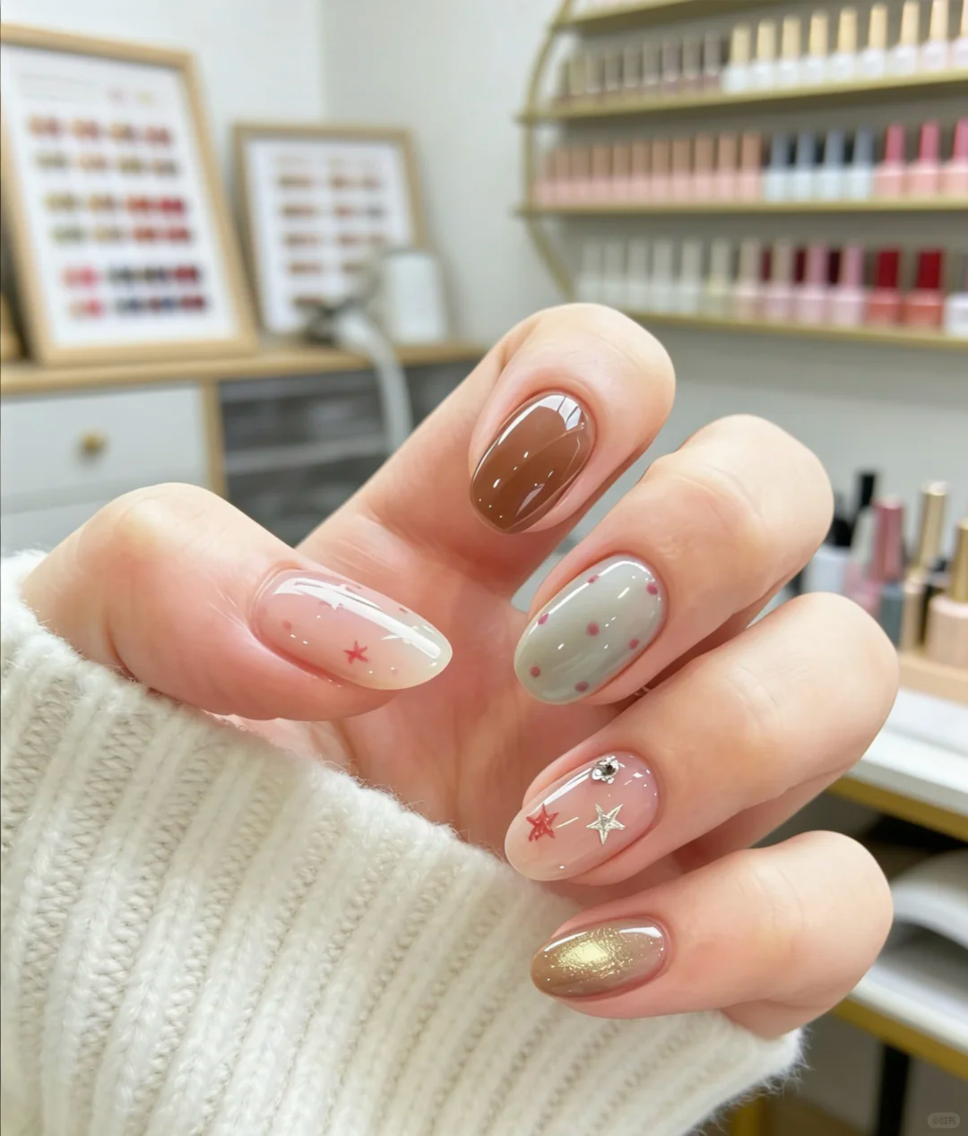简单好看的星星波点元素美甲💅