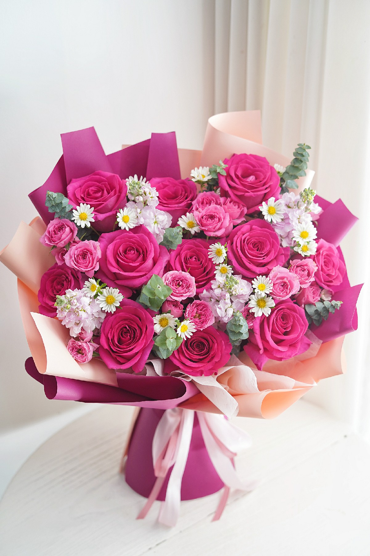 弗洛伊德混搭花束💐 玫红的玫瑰💕是浪漫的 配图3