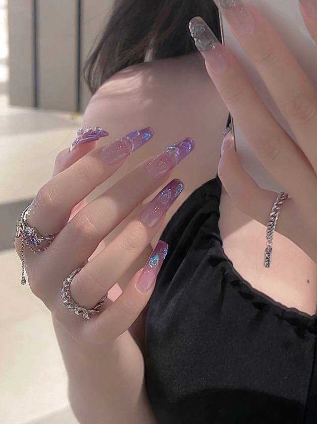 双向暗恋💞｜冰透紫冰透黑渐变延长美甲 配图2