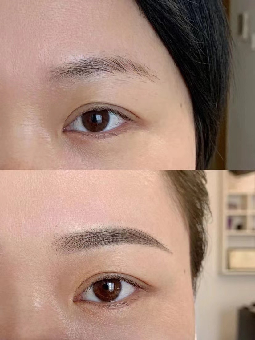 眉毛定妆前后对比： 适合多数人的小落尾 
