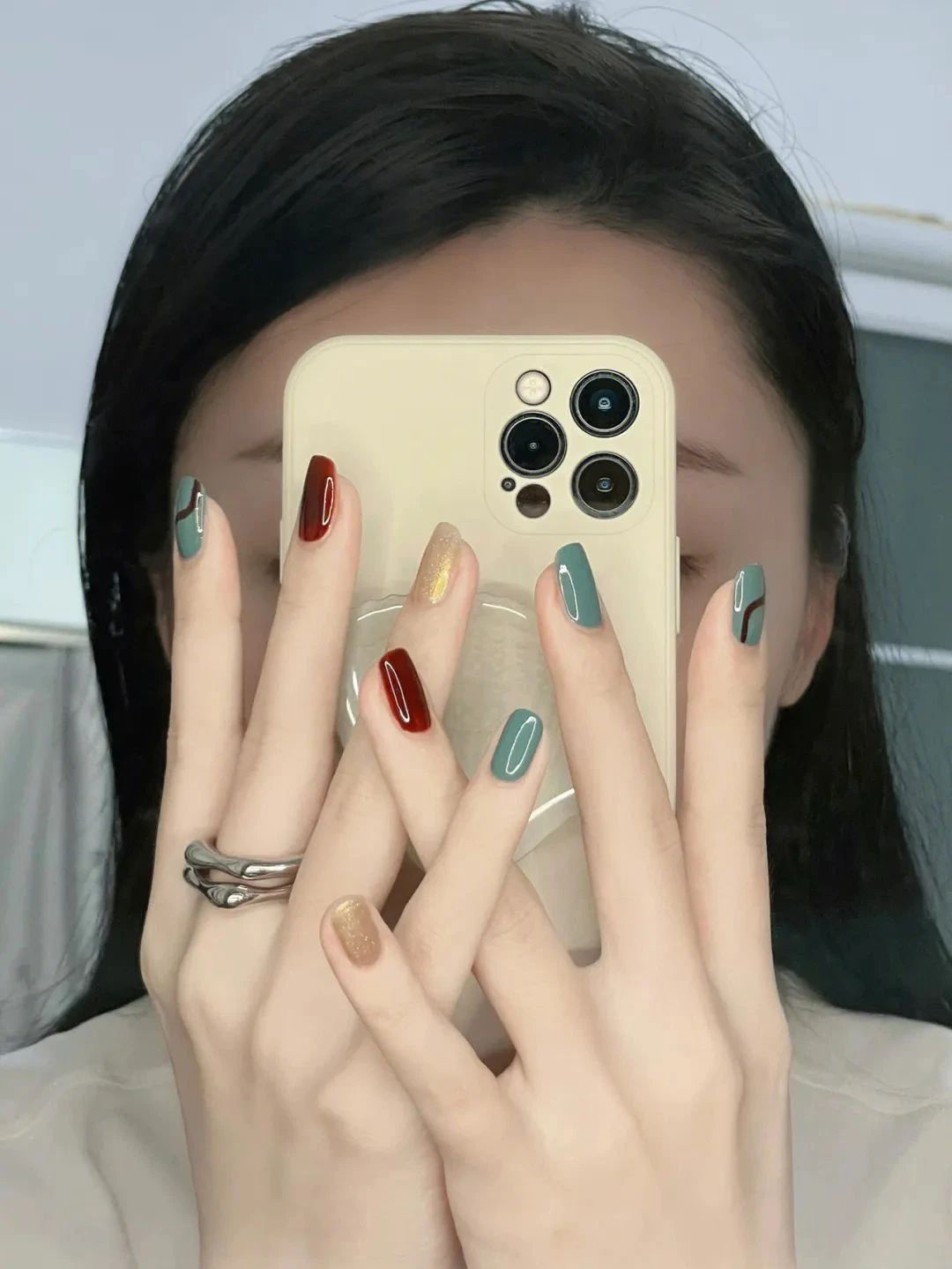 ins美甲 · 复古风撞色 ⚜️ 几何线