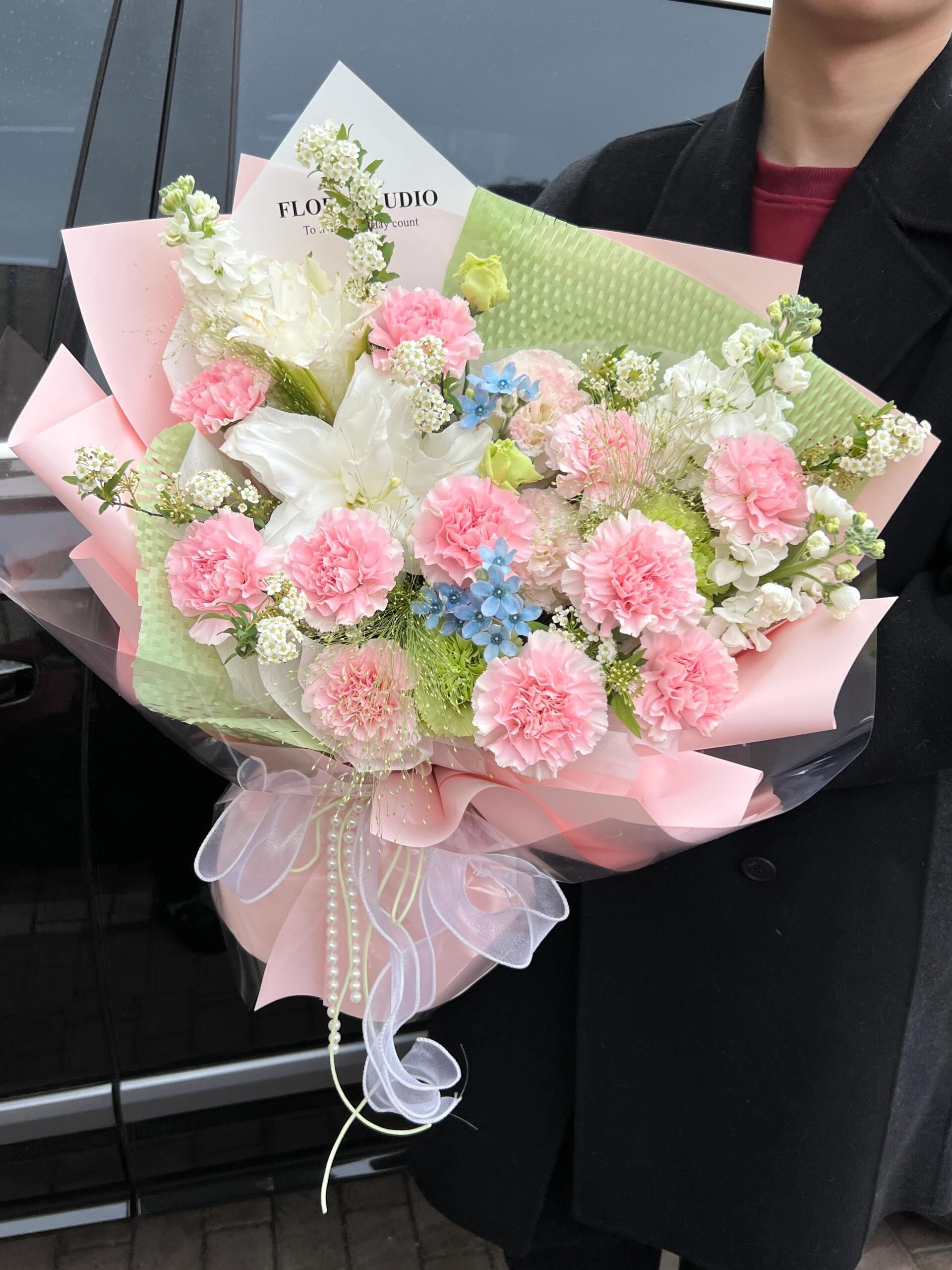 母亲节献礼🌸淡雅粉绿系花束 百合纯净 康 配图2