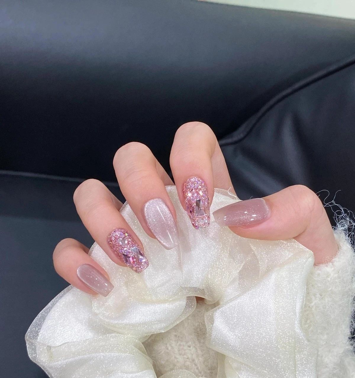 甜系少女心猫眼💅 粉色 猫眼➕碎钻打底💎
