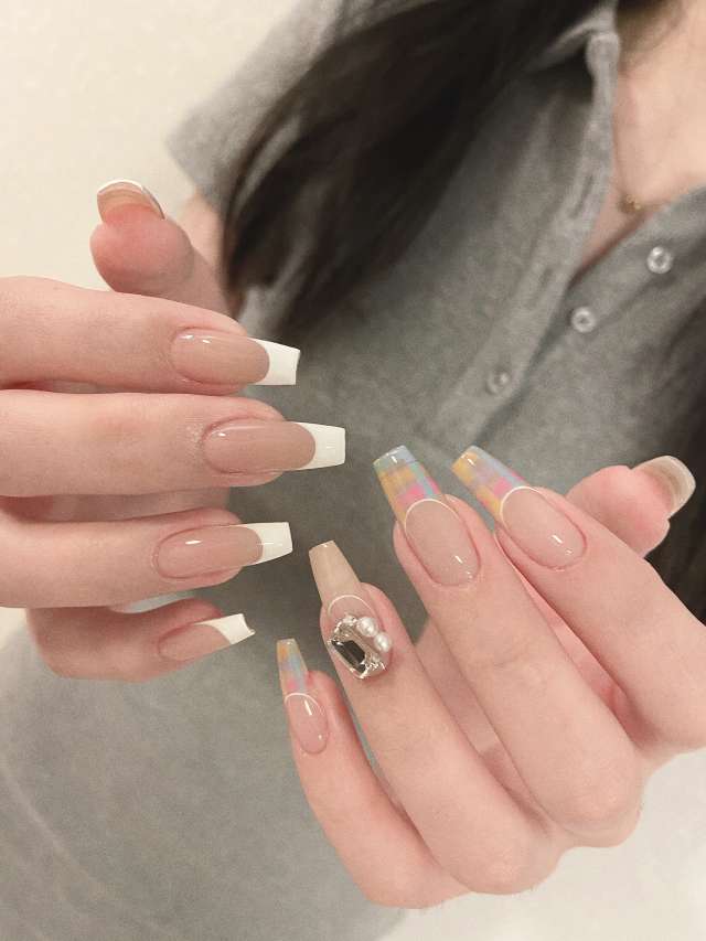 糖果色🍬马卡龙格纹美甲 配图3