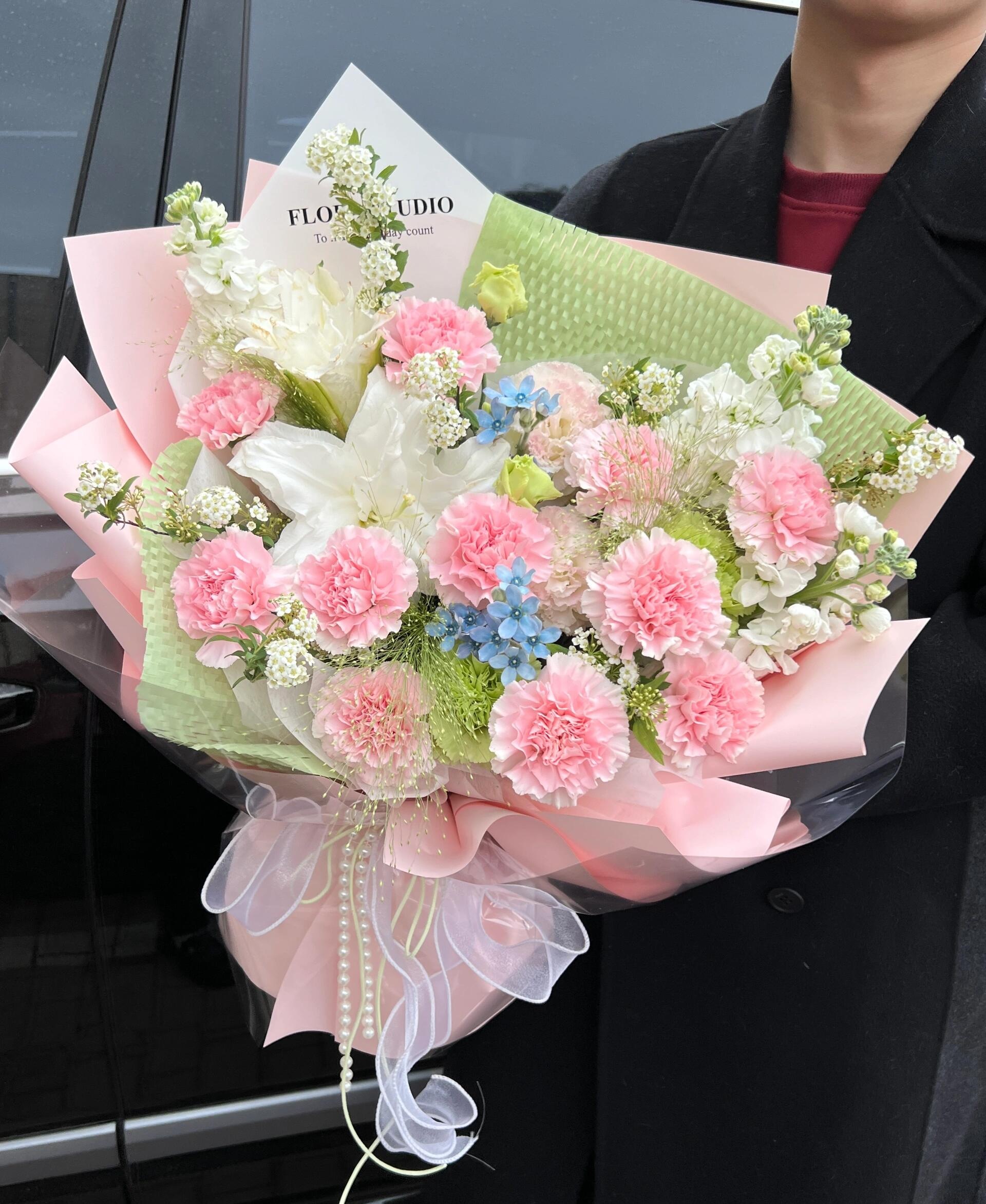 母亲节献礼🌸淡雅粉绿系花束 百合纯净 康 配图1