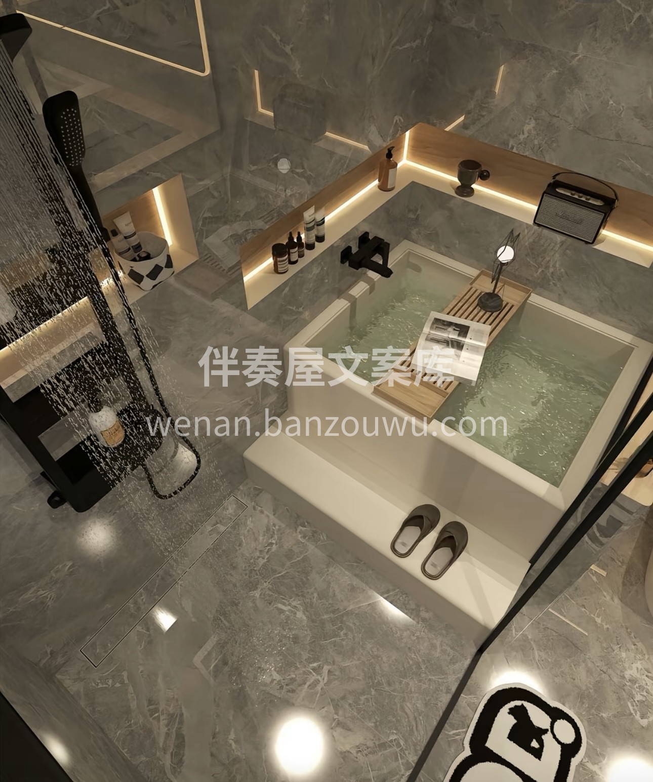 卫生间通铺了灰色瓷砖很耐看也很耐脏，自砌 配图2