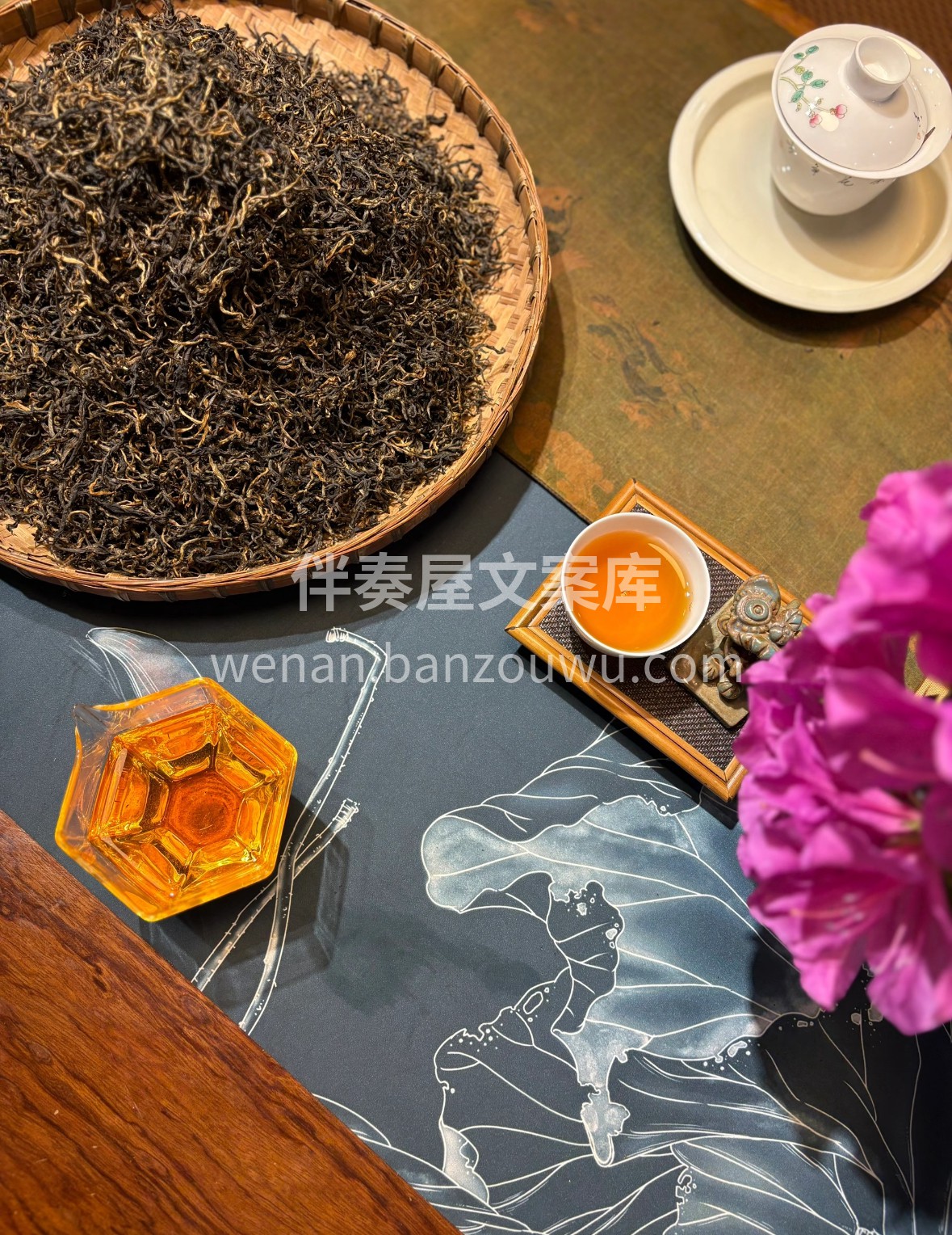 晨露浸润千年古茶树，指尖捻起琥珀色茶汤。 配图1