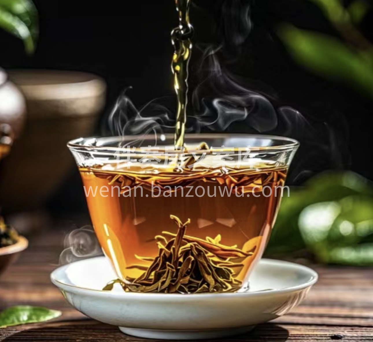一杯乌龙茶，是时光沉淀的韵味。茶叶在水中 配图2