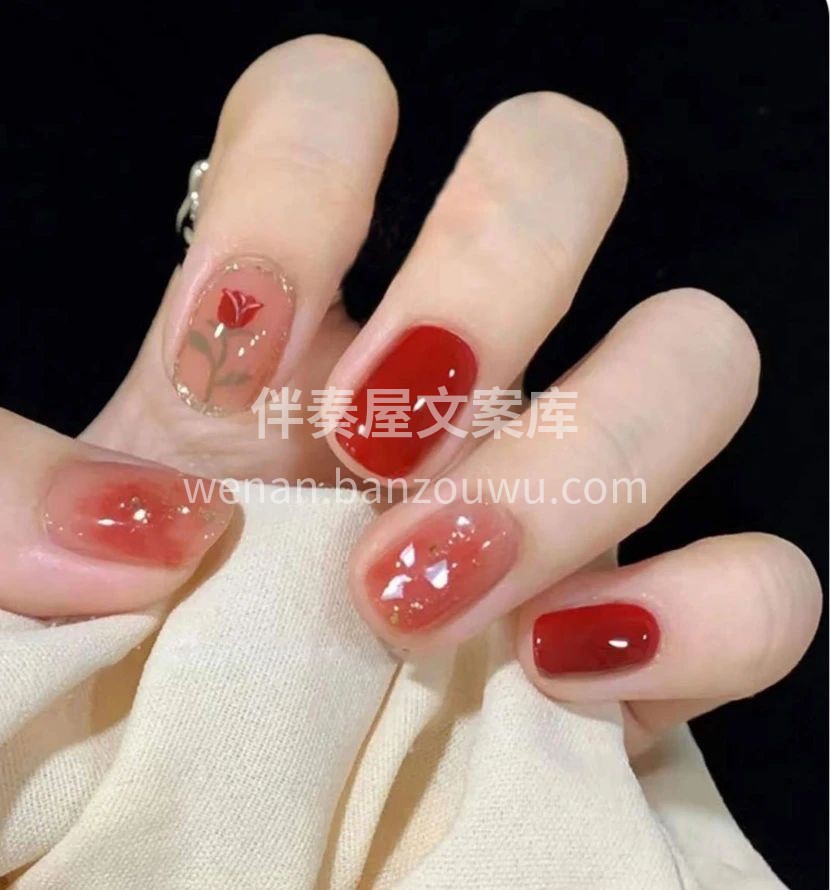 深邃鲜红玫瑰美甲🌹 复古酒红铺满甲面 宛