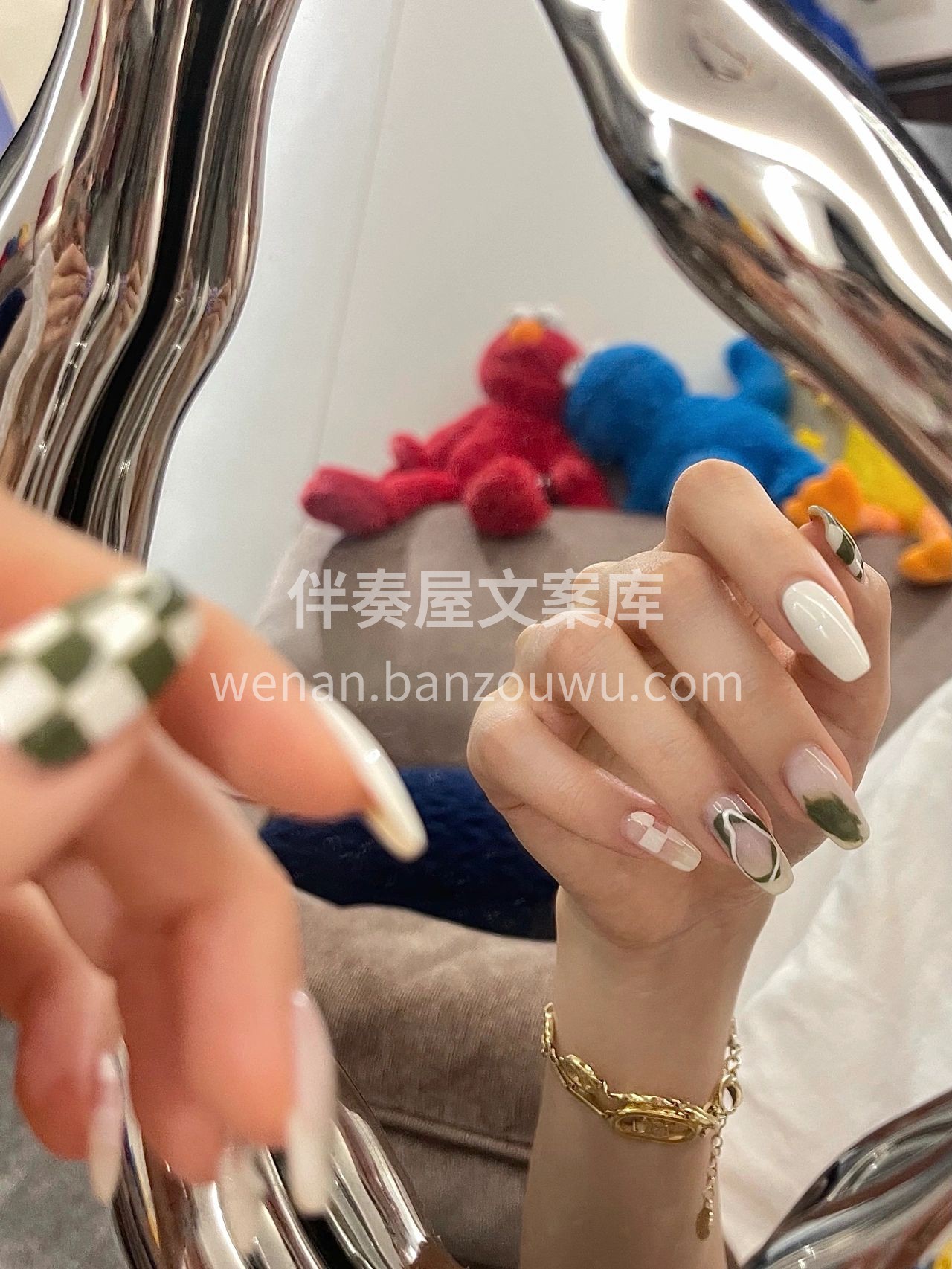 ins风 ♪ 高级感显白绿色棋盘美甲 配图3