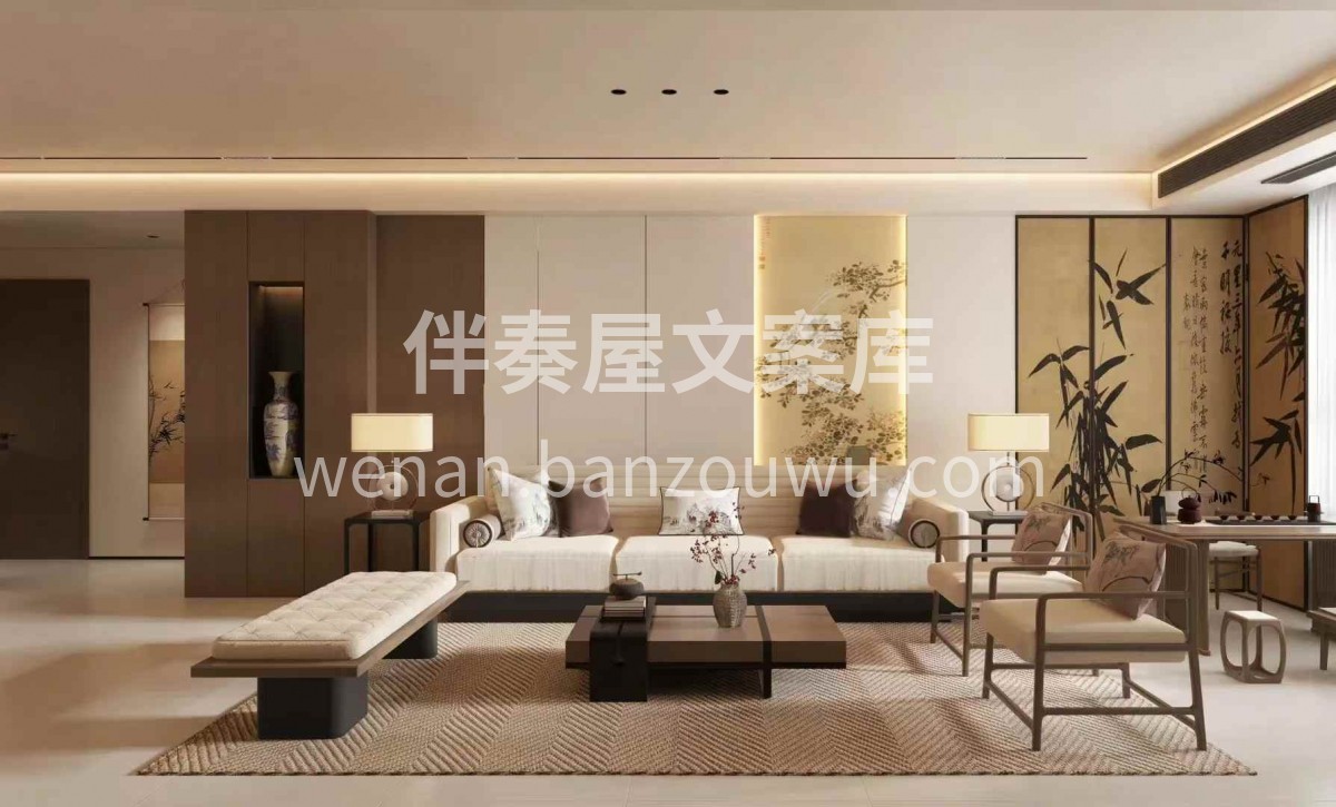 以简洁线条勾勒空间， 淡雅色调营造宁静， 配图2