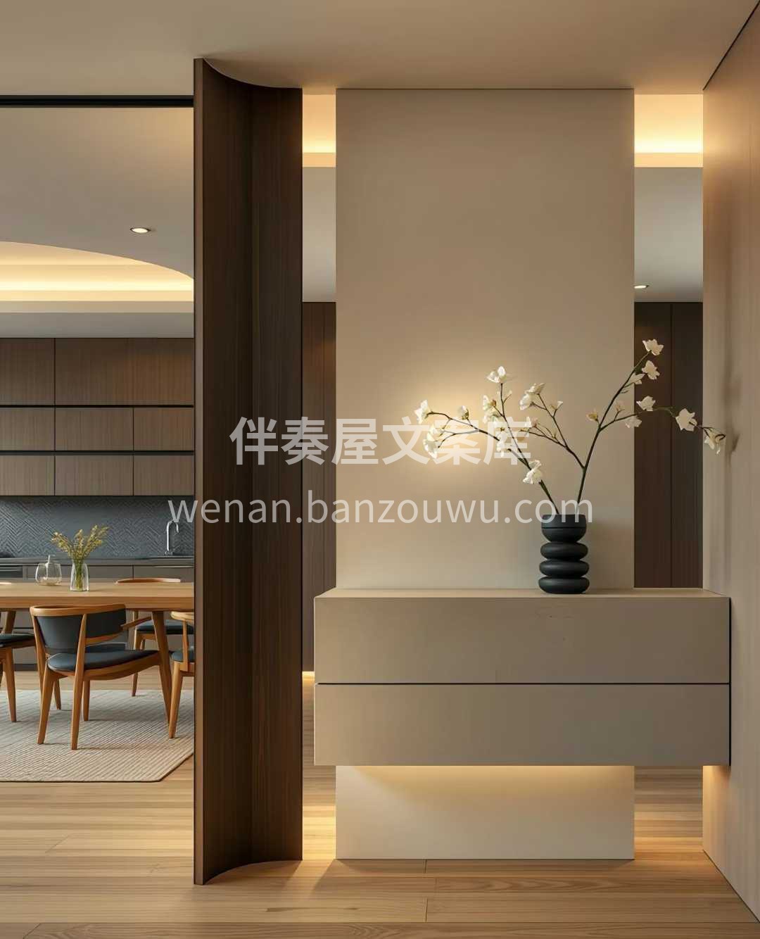 空间整体采用棕咖+黑色色系 营造出沉稳内 配图3