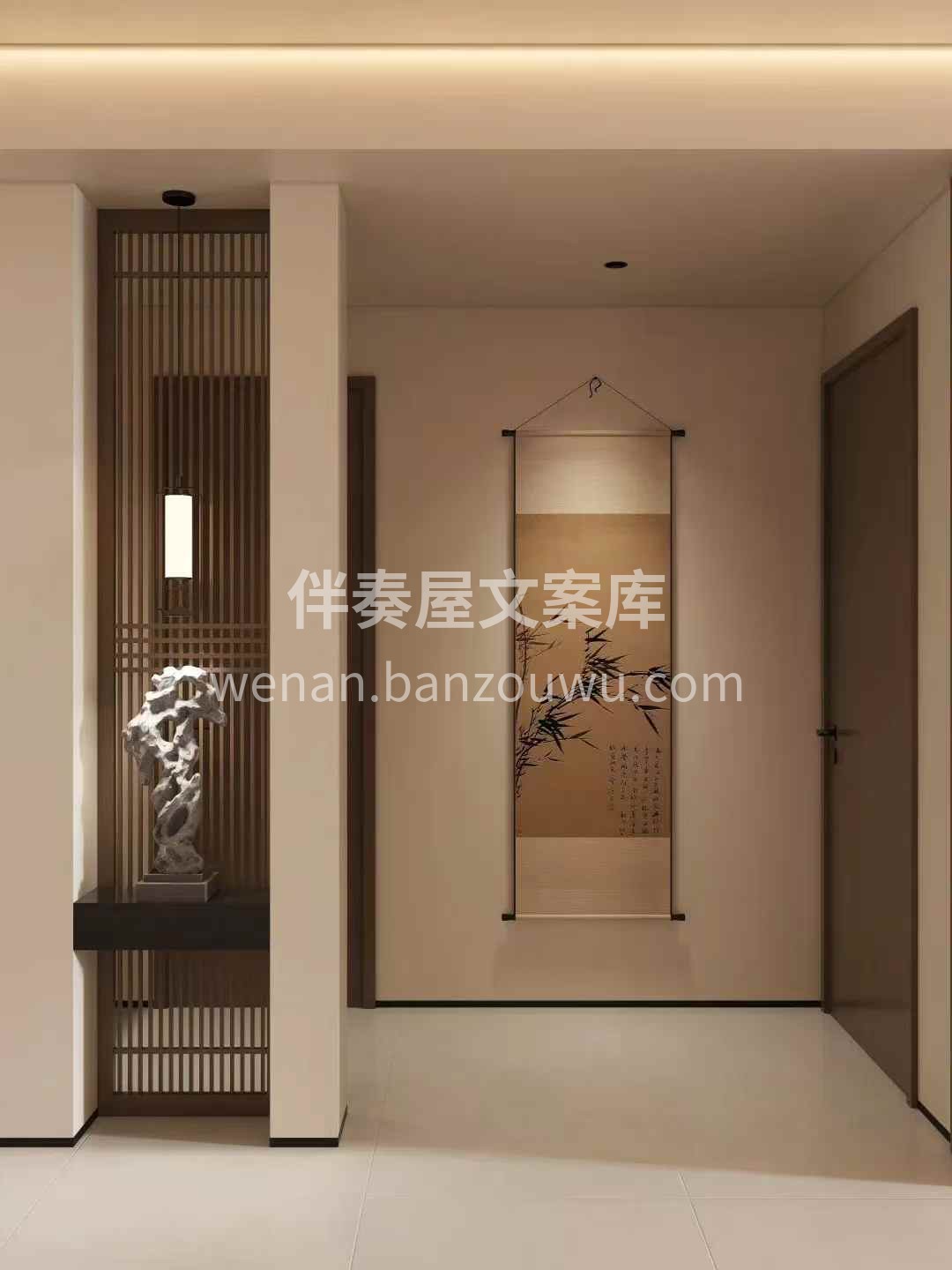 以简洁线条勾勒空间， 淡雅色调营造宁静， 配图3