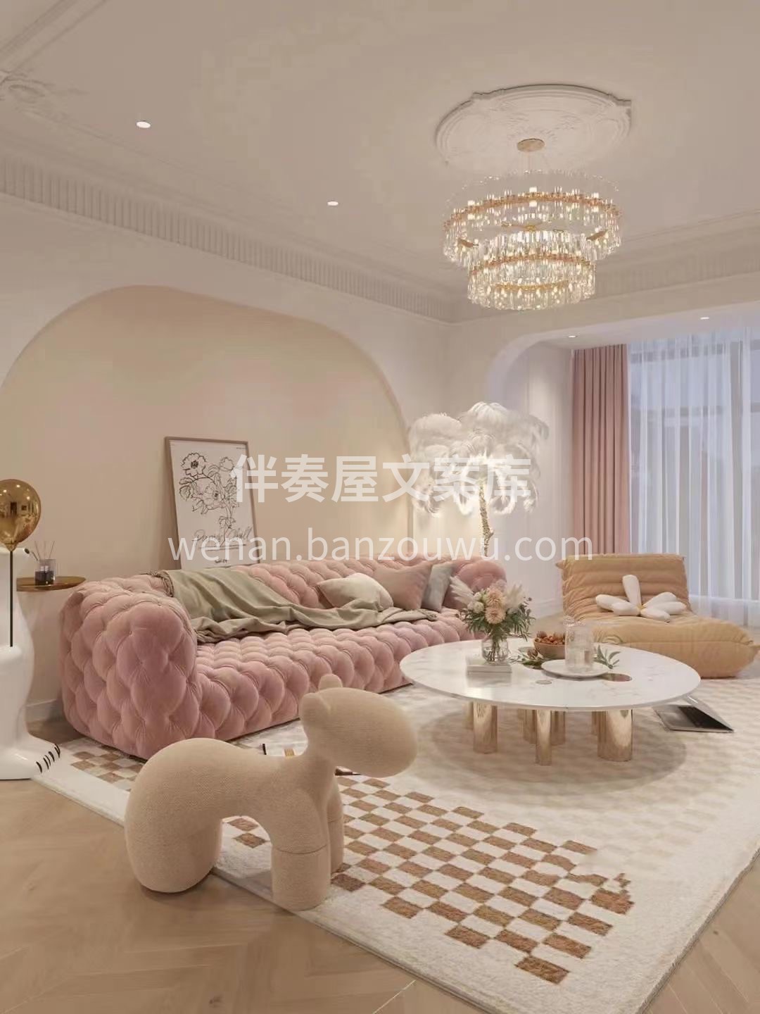 奶油风最直观 也是最核心的特征在于： 简单干净直爽的硬装空间 配图5