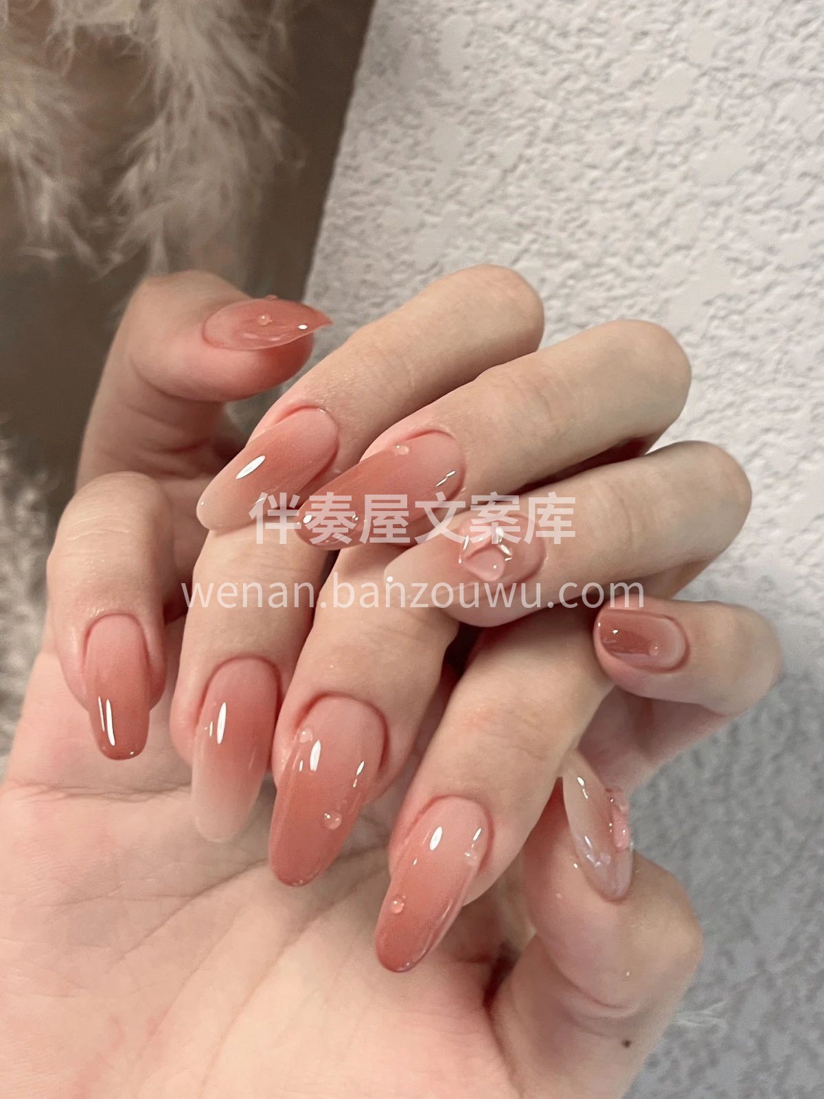 夏季水蜜桃冰透腮红美甲 奶乎乎的晶莹剔透