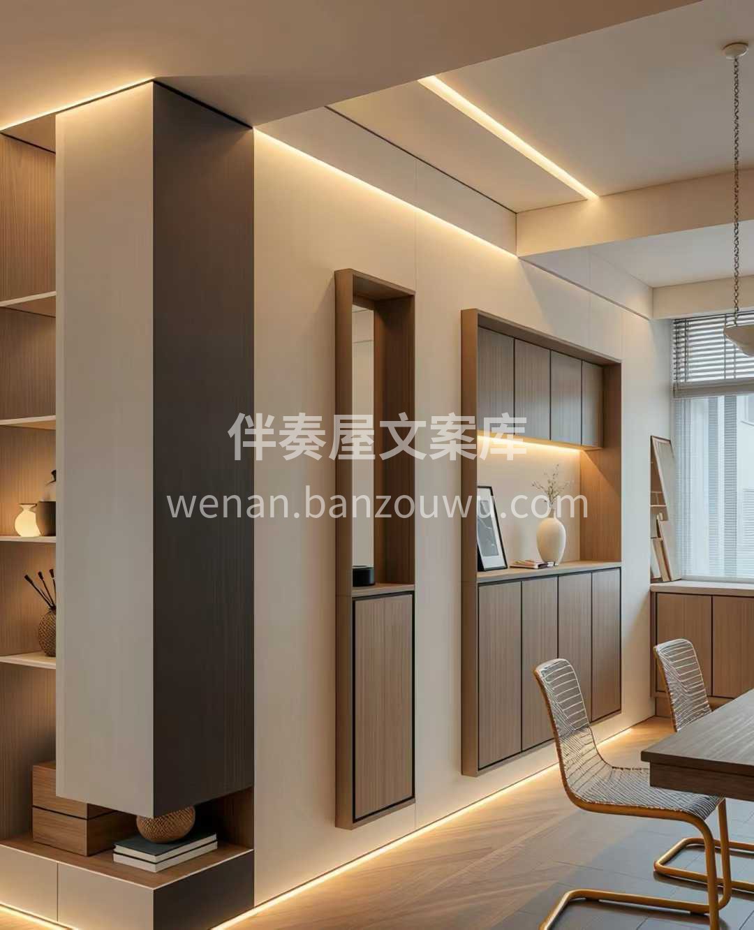 空间整体采用棕咖+黑色色系 营造出沉稳内 配图1