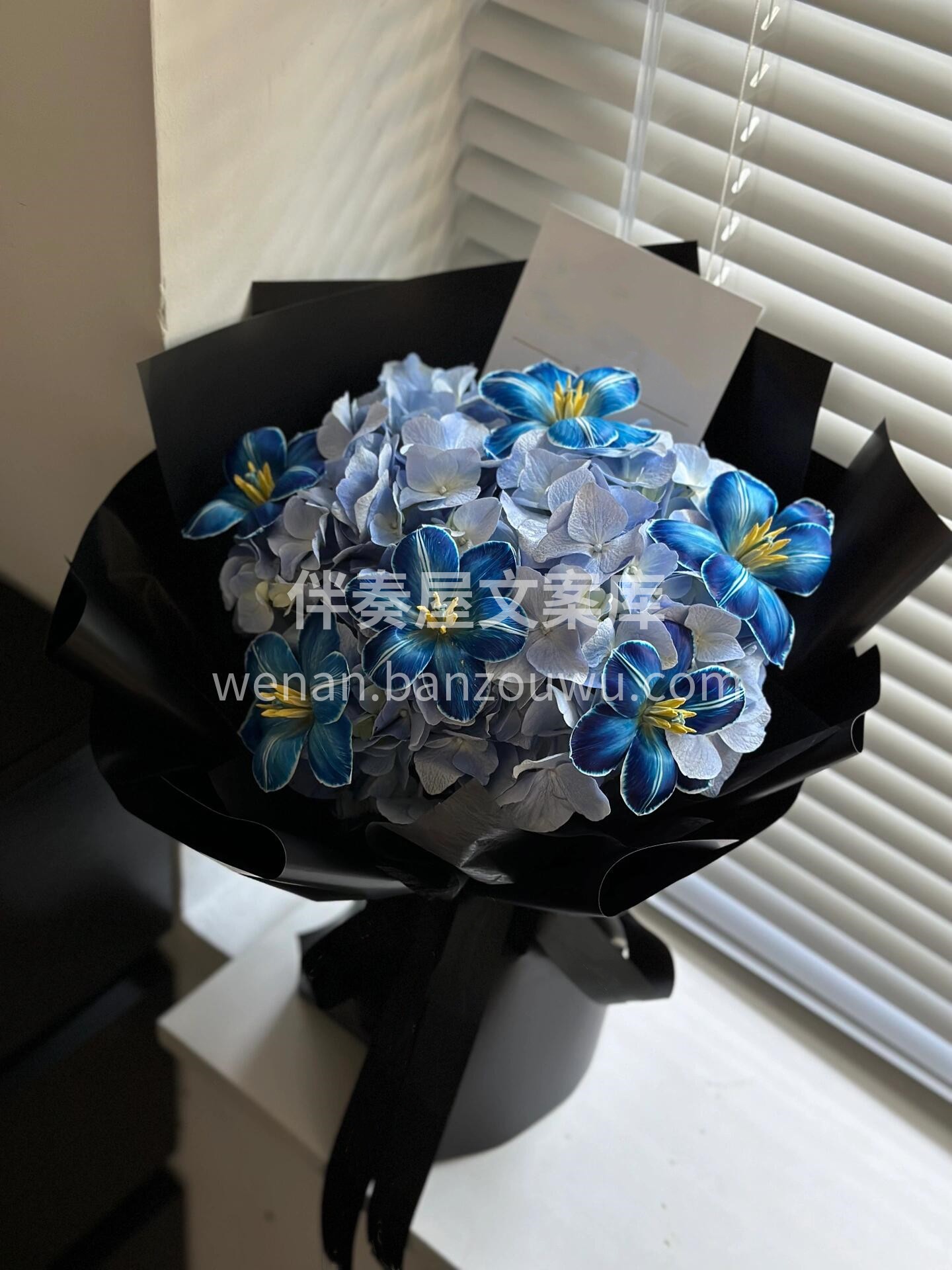 💙午夜蓝郁金香绣球花束 好像几只🦋蝴蝶停 配图1