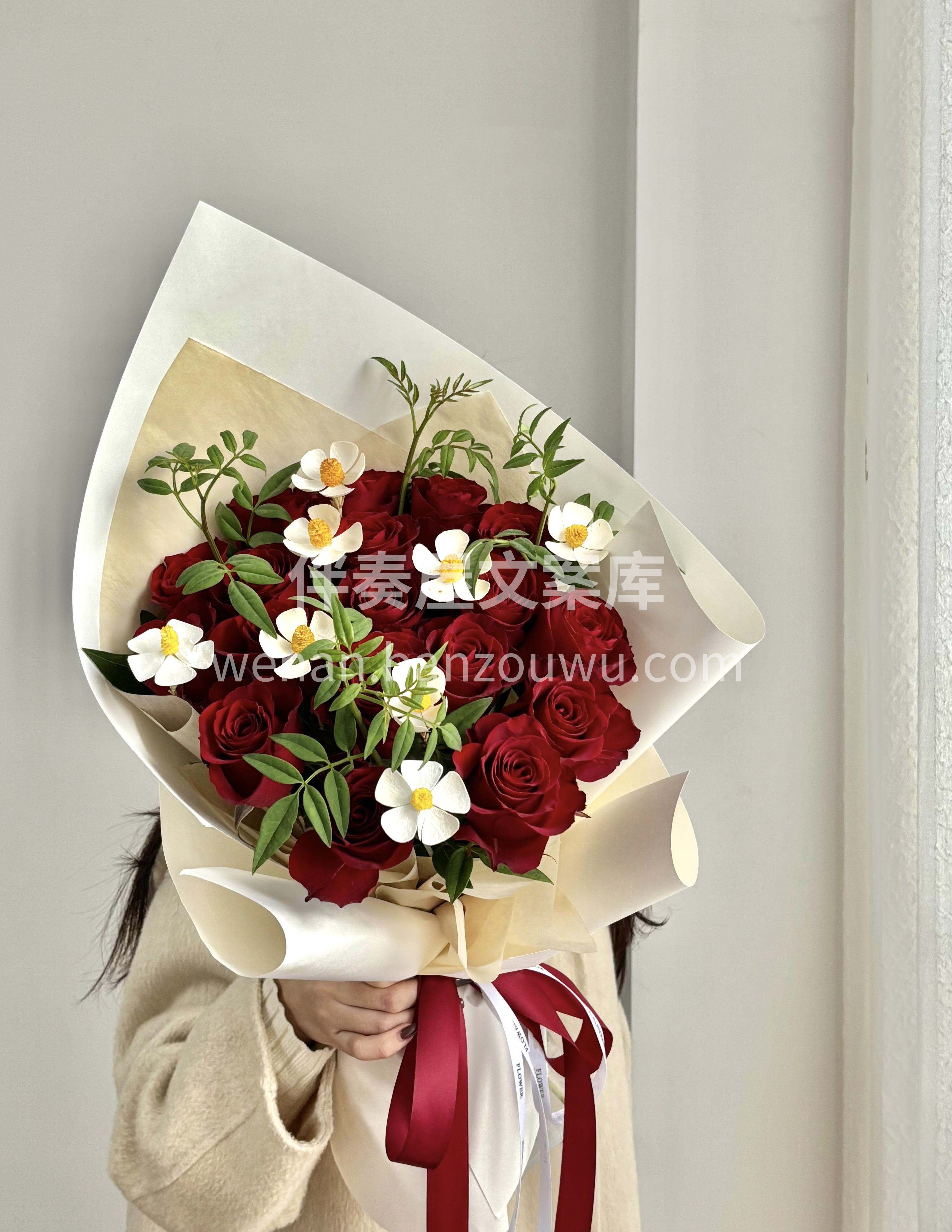 情人节简约红玫瑰花束 🌹玫瑰不会说话 但它的静默在表达 “玫 配图1