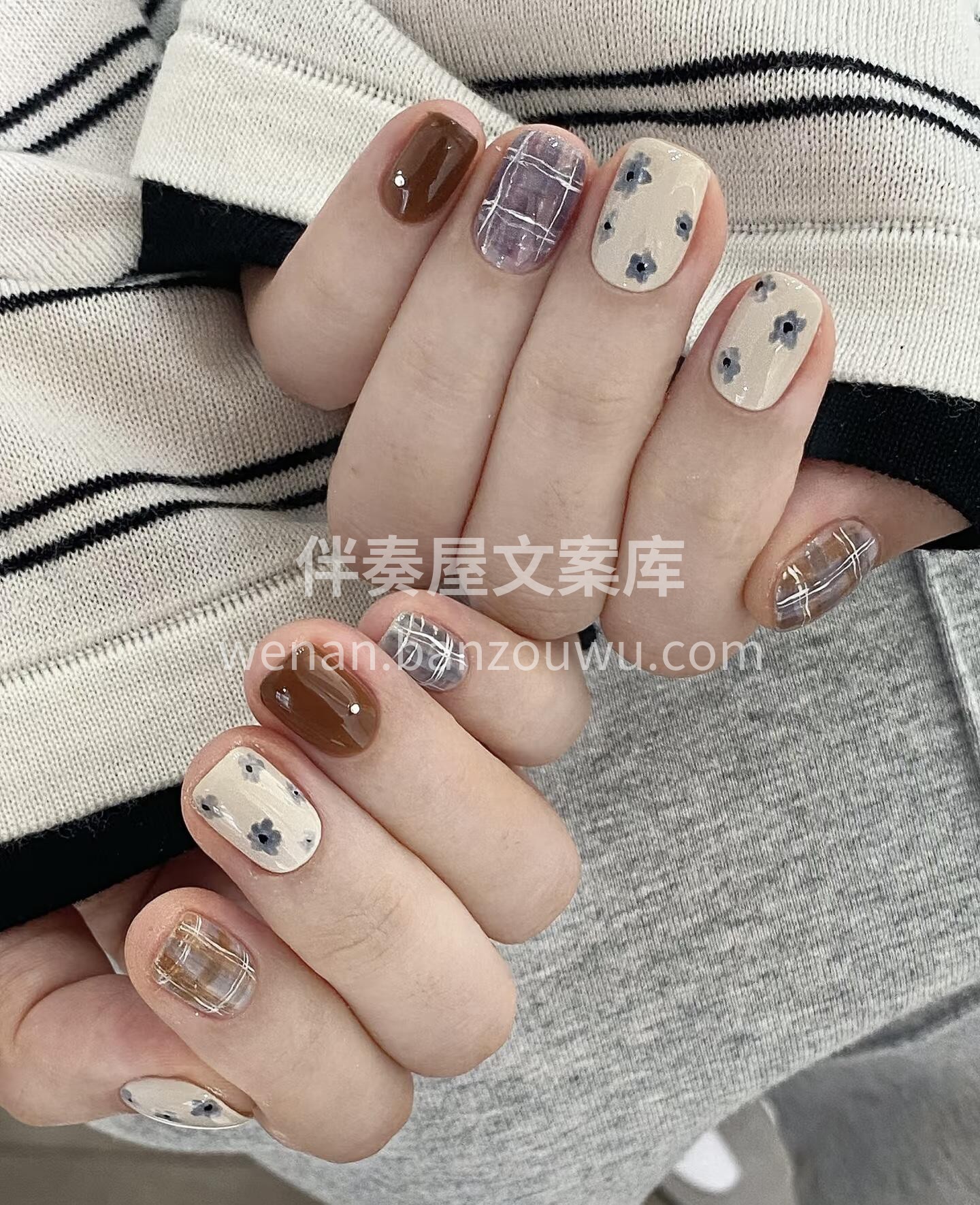 ins款巨适合短甲 蓝紫色和棕色产生的碰 配图2