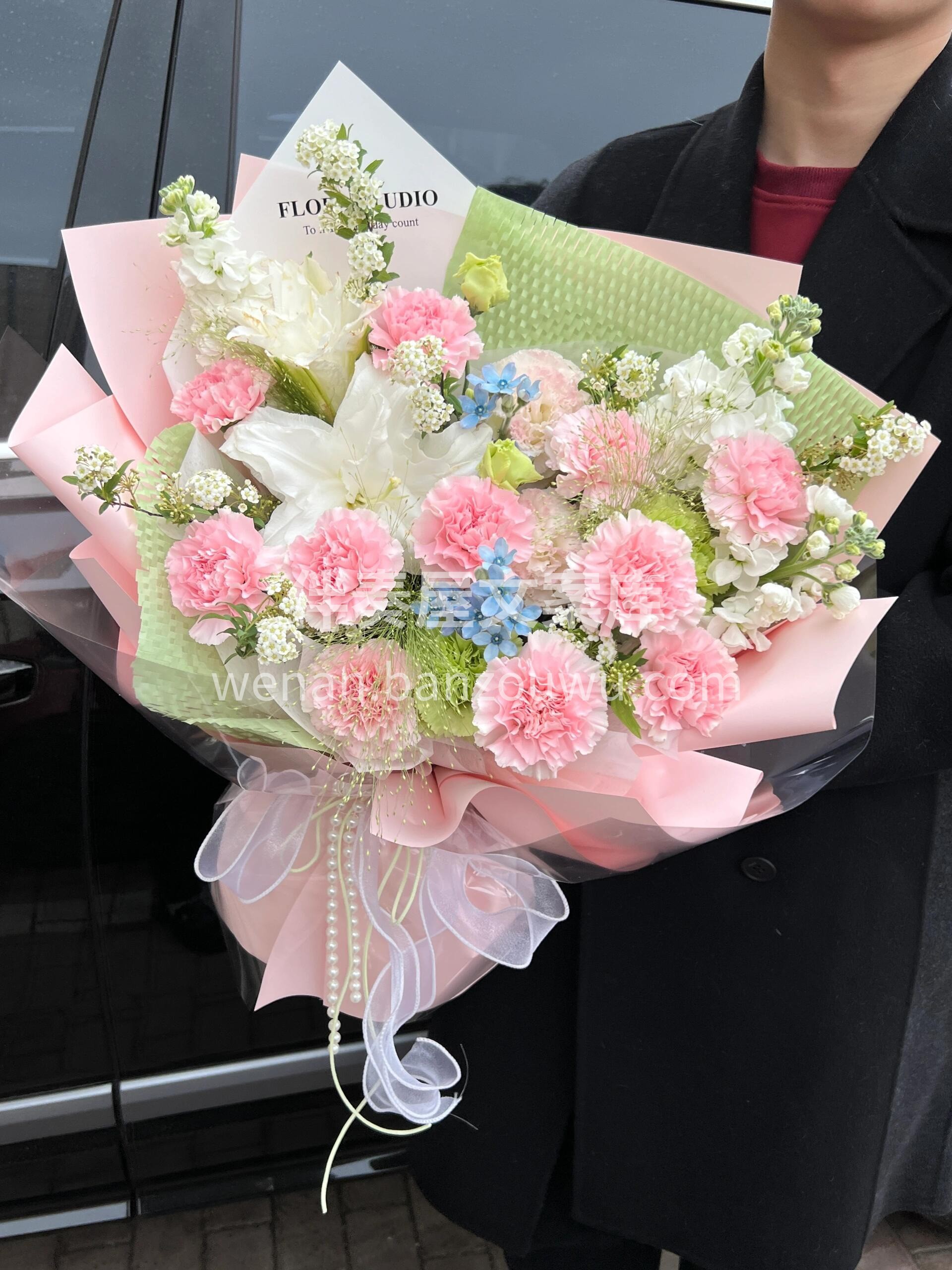 母亲节献礼🌸淡雅粉绿系花束 百合纯净 康 配图2