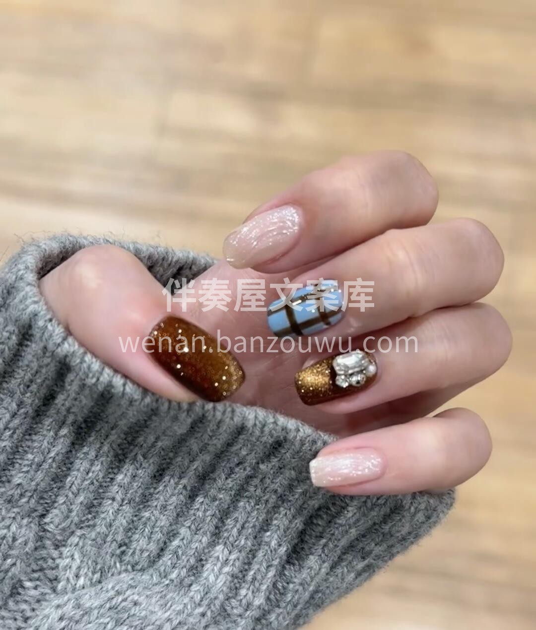 |金棕色玳瑁琥珀心 ins风小短甲太有氛 配图2